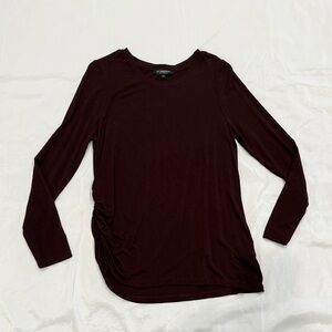 Liverpool Los Angeles Deep Maroon Long Sleeve Side Ruched Top-L